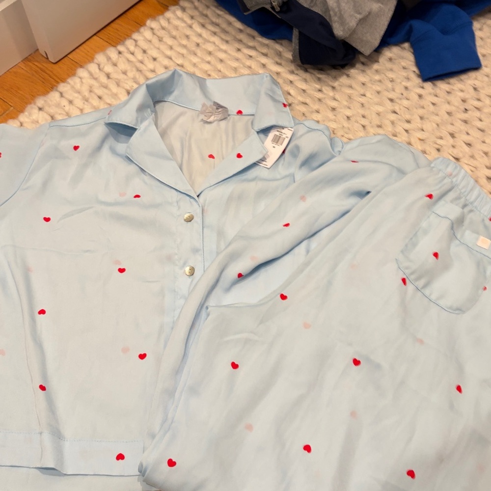 Pajamas - Light Blue with Red Hearts